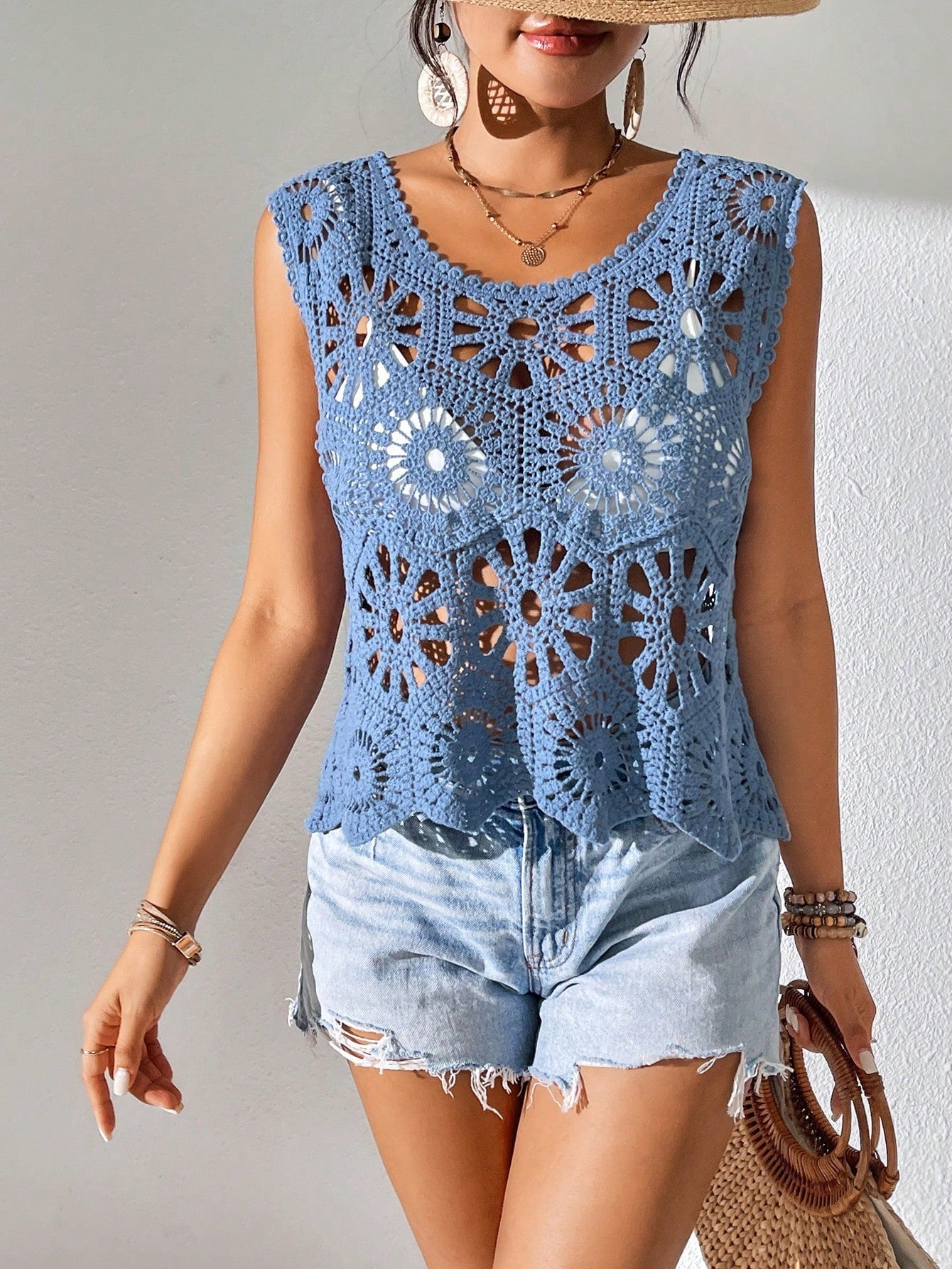 Regata Floral Em Crochê