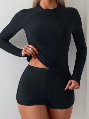 Tankini Manga Longa Preto