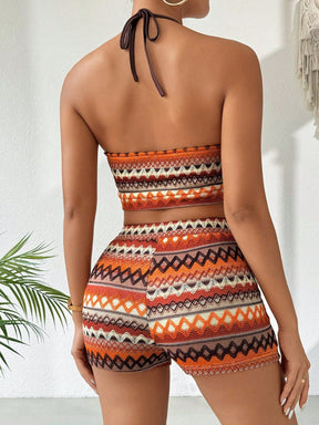 Conjunto Crochê Praia Colorido - Regata e Shorts Halter