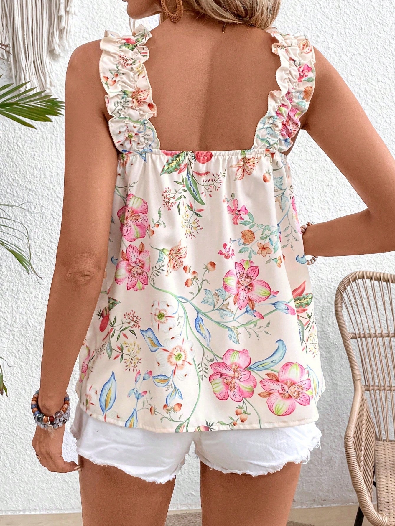 Regata Floral Com Alça Franzida Liz