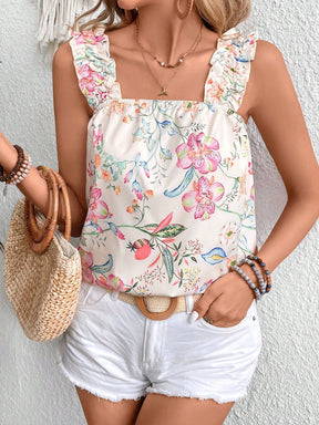 Regata Floral Com Alça Franzida Liz