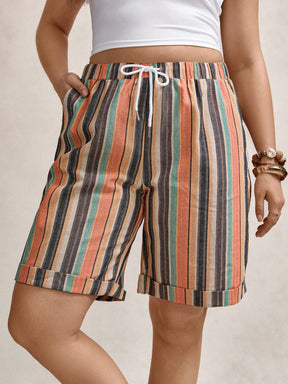 Short Listrado Plus Size Cordão